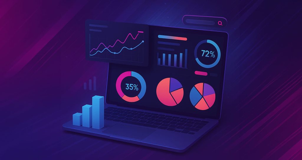 Laptop displaying charts and analytics